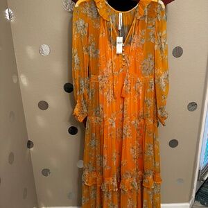 Anthropologie Orange Floral Maxi Dress